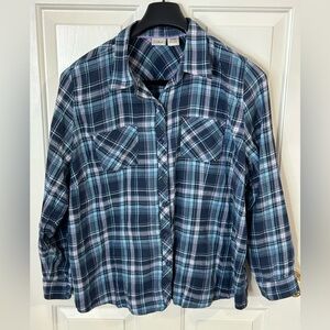 LL Bean Women’s 1X Long Sleeve Button Down Plaid Shirt